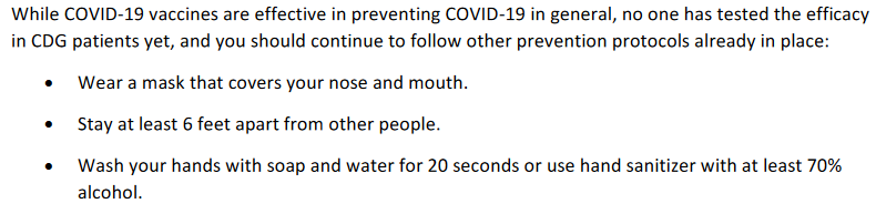 FCDGC Guidance for Adult CDG Patients receiving the COVID-19 Vaccine